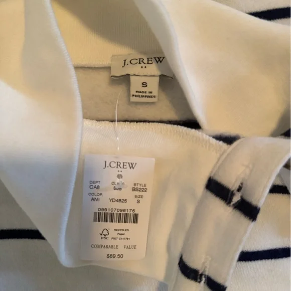 J. Crew Navy Striped Button-Collar Sweatshirt - New with tag - Picture 4 of 5